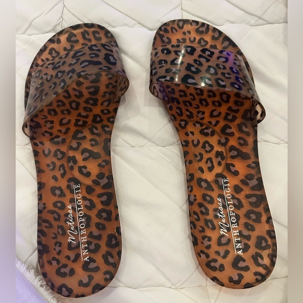 Matisse Anthropologie Leopard Jelly Slides‎ NWOT